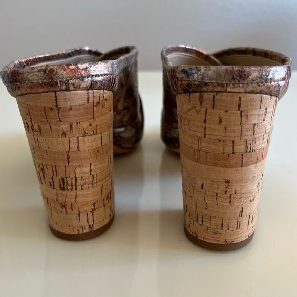 Etienne Aigner Bronze Metallic Cork Block Heel Heeled Mule Sandal Womens 8.5 - Picture 3 of 10